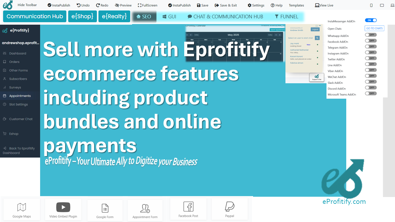 Sell more with Eprofitify ecommerce features including product bundles and online payments
